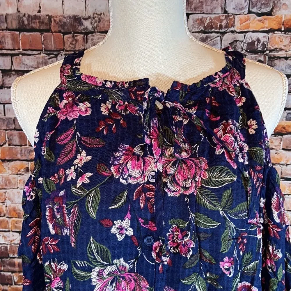 NWT Torrid Navy Floral Crinkle Gauze Blouse - Picture 3 of 9